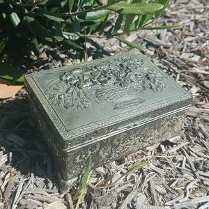 Vintage Silver Jewelry Trinket Box Japan Cast